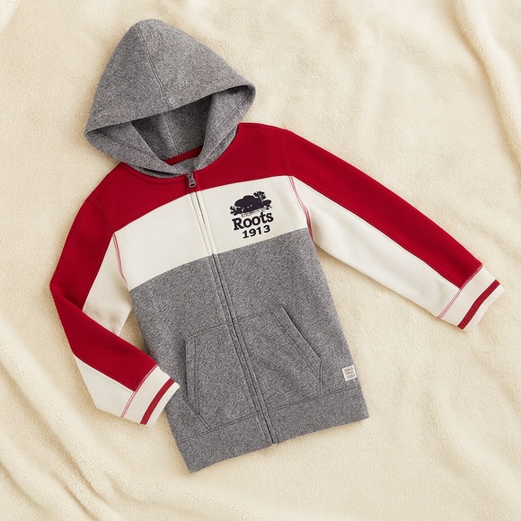 Roots Kids Hoodie - grey, Scarlet, and Ivory - Picture 1 of 8
